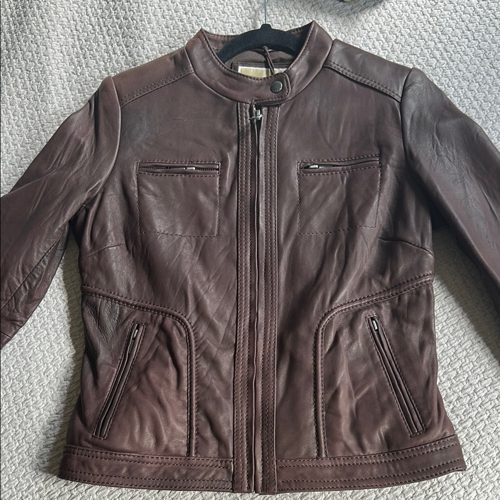 Michael Kors Brown Vintage Leather Motorcycle Jacket